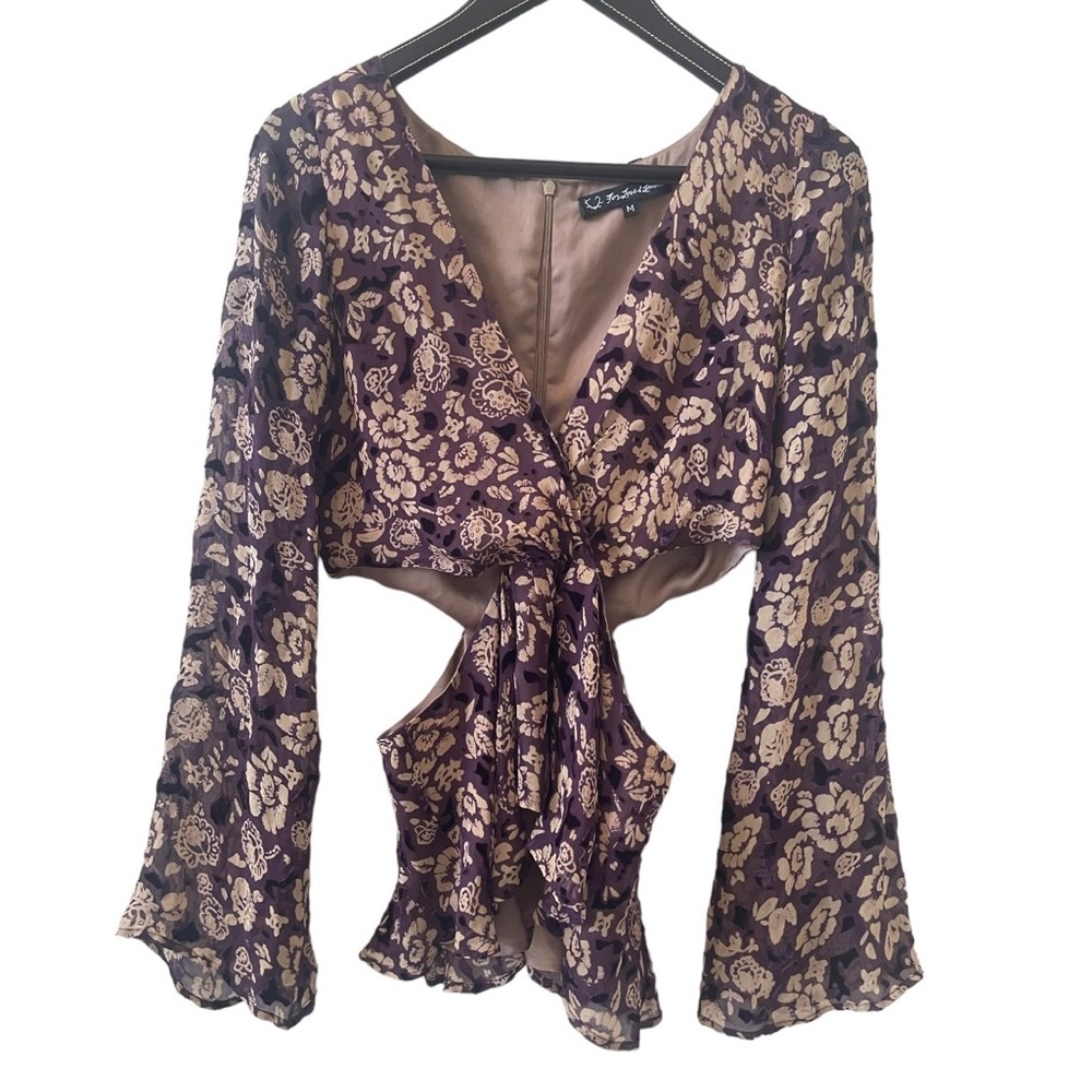 For Love & Lemons Plum Colored Morocco Silk Blend Cut Out Blouse/ med